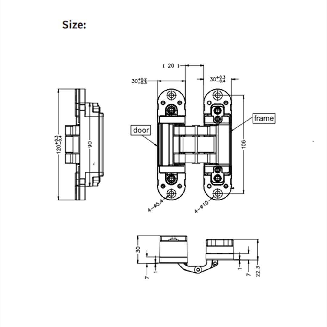 Concealed stainless steel door hinges