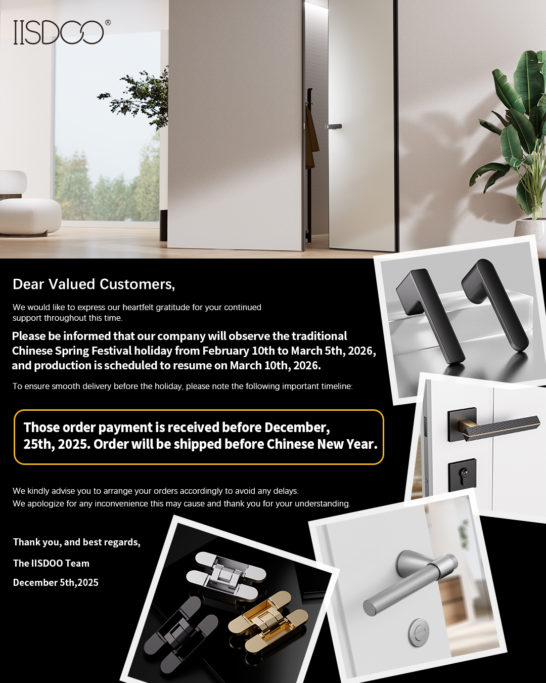 Welcome to IISDOO, your professional supplier of door hardware.