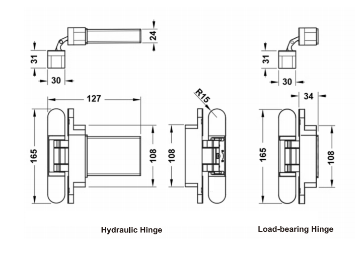 Concealed hydraulic hinge design