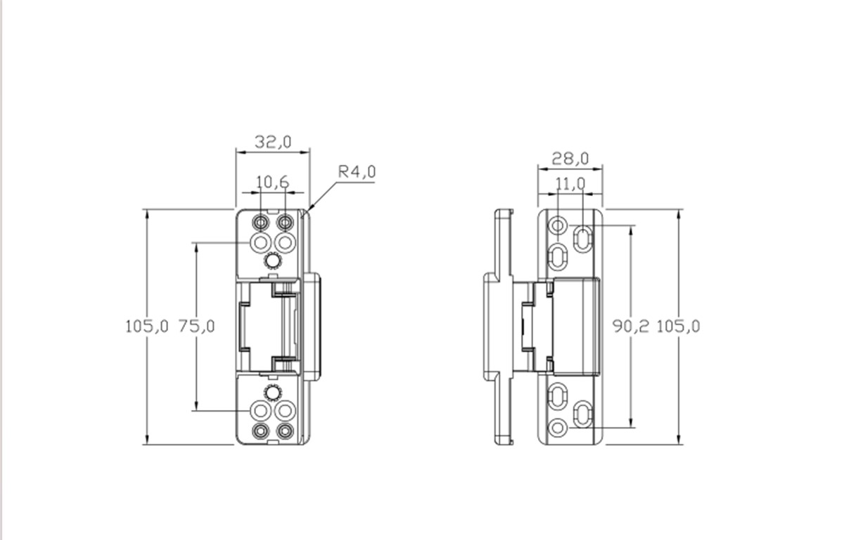 Hidden hinge size diagram