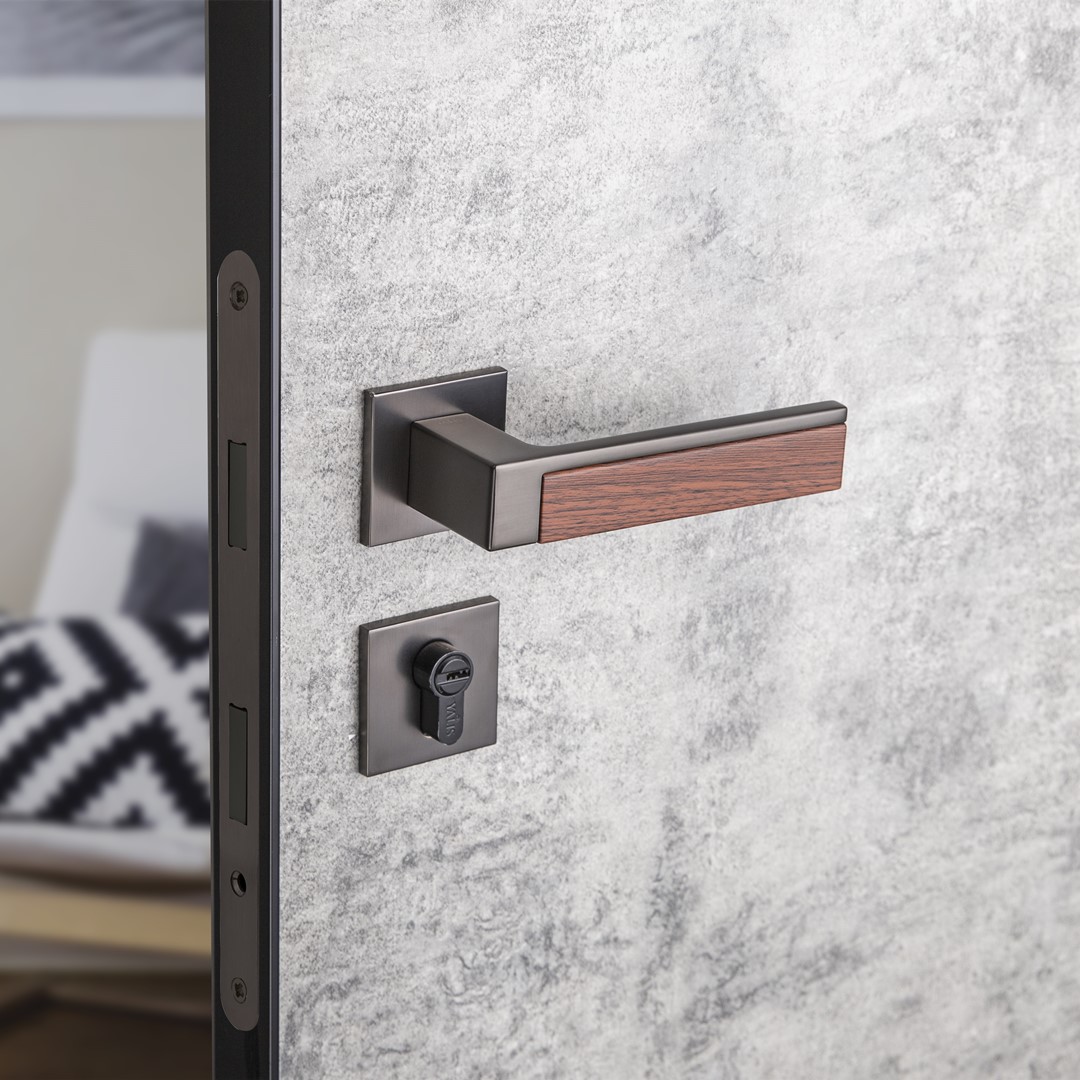 Modern aluminum and wood door handles